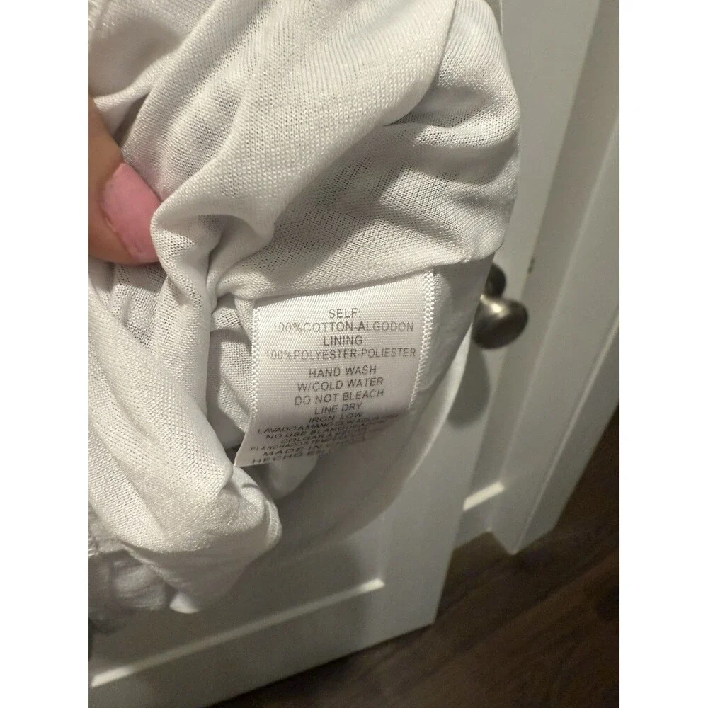 Gray & White Pinstripe Dress Size Medium Seersucker Ruffled Straps Ruched Back - Picture 9 of 9